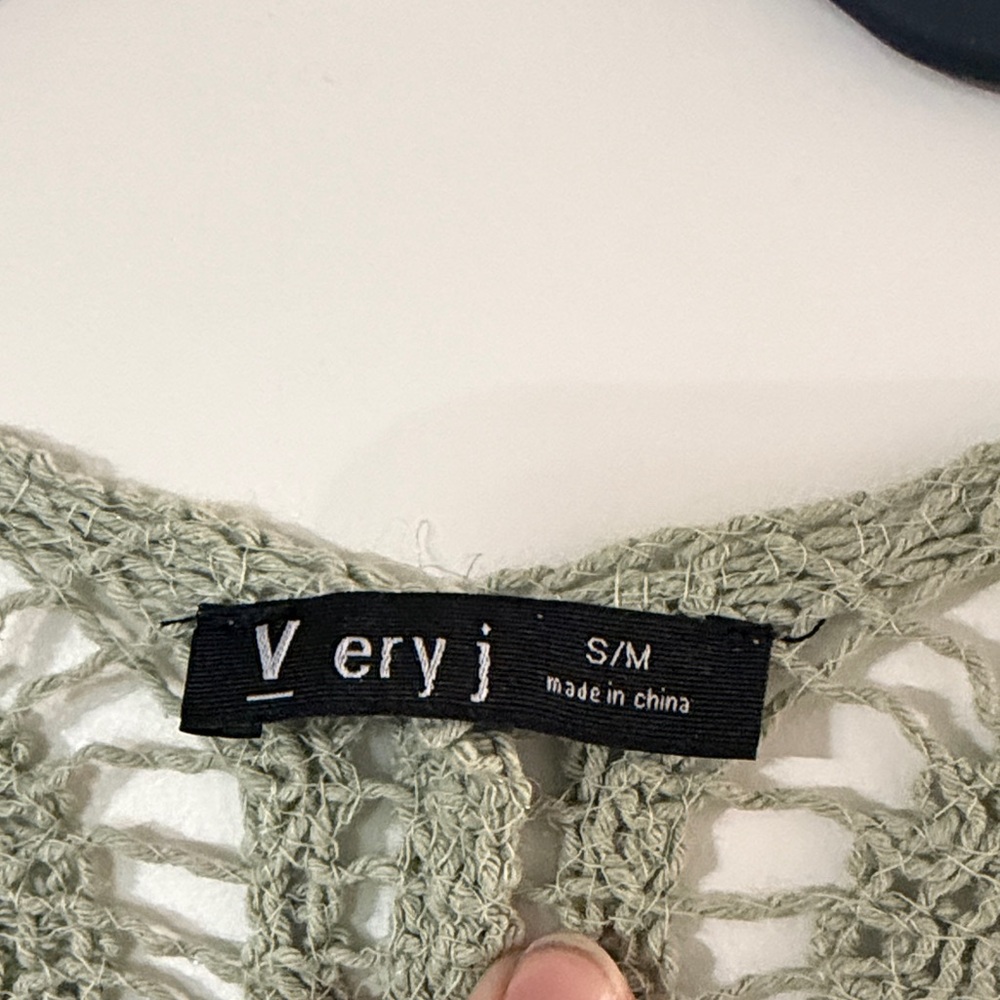 Very J Olive Green Crochet Open Front Cardigan - Picture 2 of 7